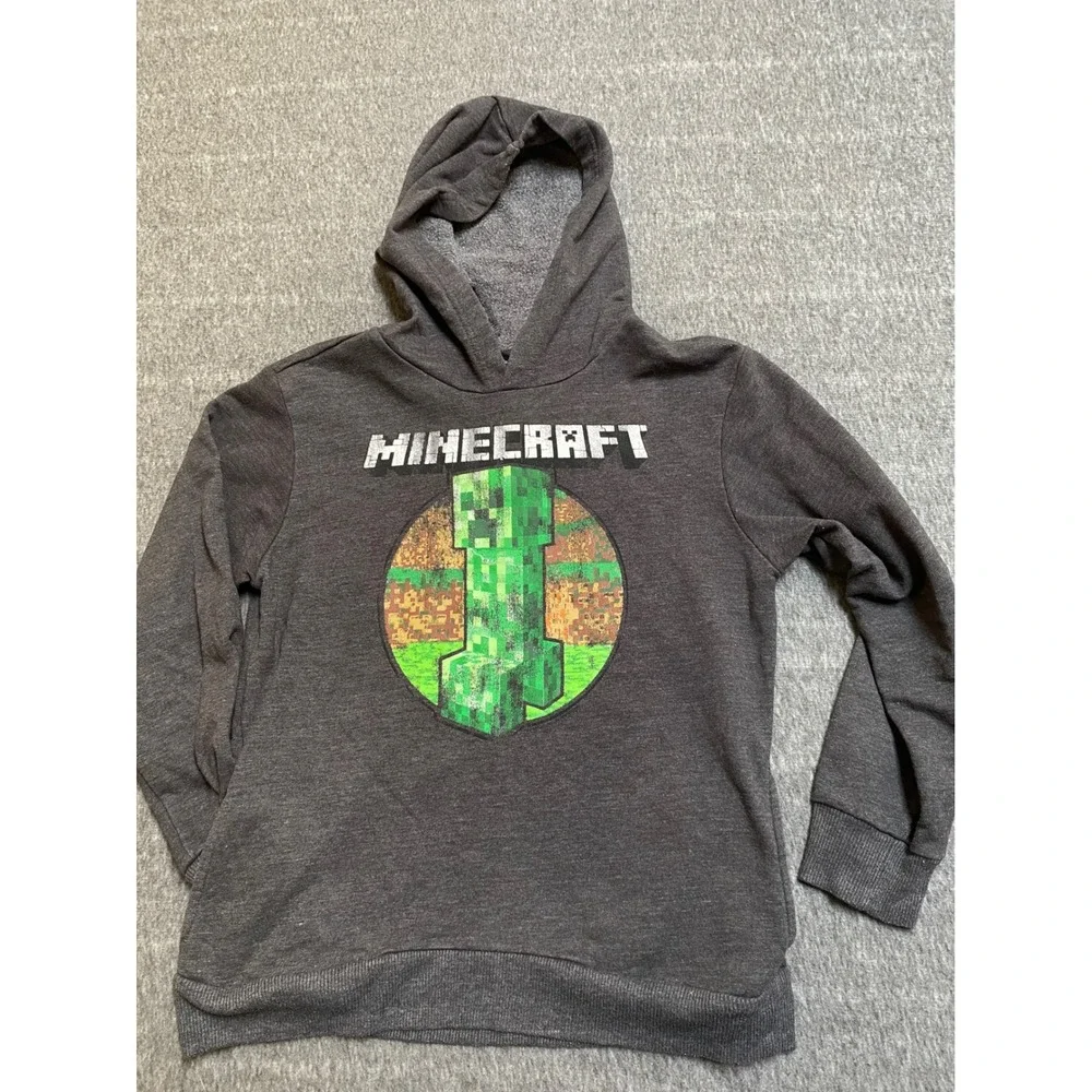 Minecraft Jinx Creeper Graphic Hoodie Charcoal Gray Boys Large Pullover Pockets